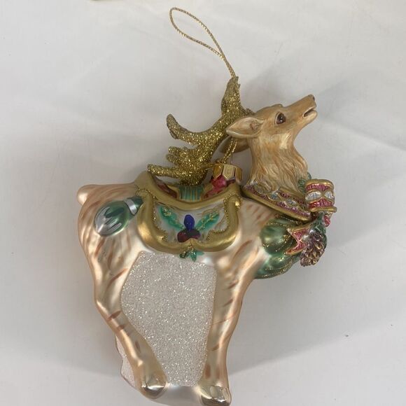 Fitz and Floyd Glass Ornament Christmas Deer with Holly Bow - Picture 6 of 9
